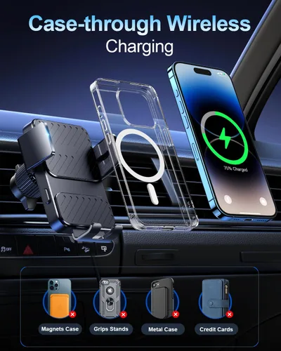 Vista 5 de Cargador Inalámbrico para Coche, Soportes de Teléfono para tu Coche Carga Rápida de 15W Sujeción Automática, Soporte de Teléfono para Coche