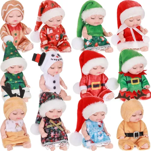 Vista 7 de Hanaive 12 Piezas Mini Muñeca Bebé Reborn Lindos Regalos de Muñecas de Navidad 4 Pulgadas Muñecas Realistas con Ropa Conjunto de Mini Muñecas