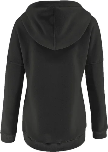 Vista 3 de Sudadera con capucha y media cremallera para mujer, con cordón, atlética, moderna, con bolsillo frontal, manga larga, para otoño