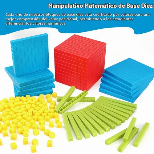Vista 3 de Torlam 131 bloques base de diez bloques para matemáticas – Bloques de valor posicional, base de plástico, 10 manipuladores matemáticos de primer