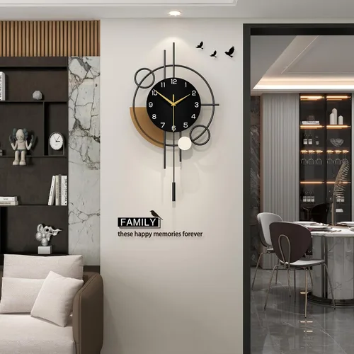 Vista 2 de Reloj de pared grande con péndulo decorativo, funciona con pilas Analog Silent Quartz Black Modern Clock for Living Room,Bedroom,Kitchen,Dining