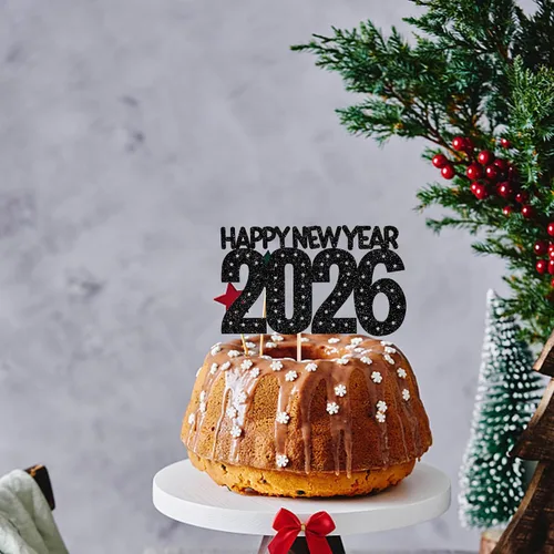 Vista 3 de Rsstarxi 1 paquete de decoración para tartas de Año Nuevo 2024 con purpurina para decoración de pasteles de Año Nuevo 2024, decoración para pasteles
