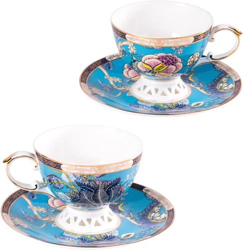 Vista 20 de KAMMAK Juego de 2 tazas de té y platillos, tazas de café de porcelana fina, tazas de café expreso apilables, demitasse de cerámica para café