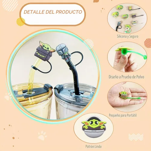 Vista 3 de Cubiertas de pajita Yo-da para pajitas de 7-8mm - 8 piezas, tapas de punta compatibles con vasos Stanley de 40 OZ 30 OZ, tapa superior de silicona