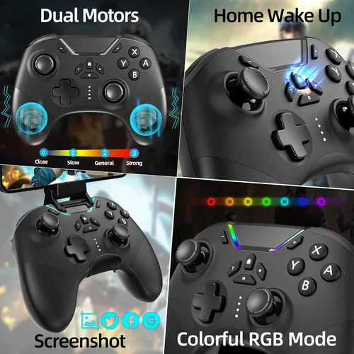 Vista 5 de Bluetooth Controller for SwitchPCiPhoneAndroidApple Arcade MFi GamesTVSteam, Pro Wireless Game Controller Remote Gamepad with Phone Clip with Lock