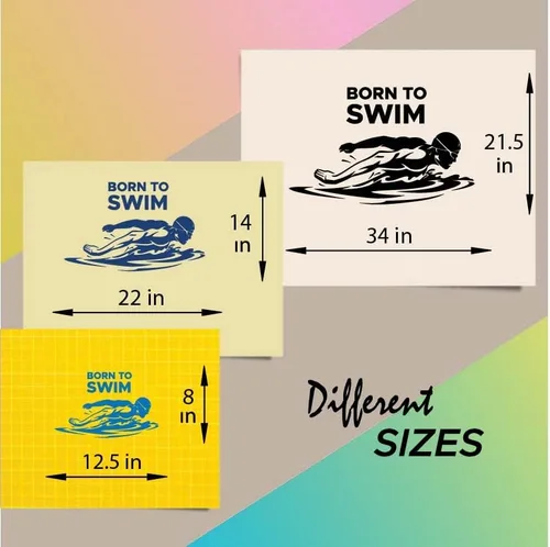 Vista 2 de Vinilo de pared para decoración del hogar, calcomanía artística Born to Swim Frase Cita Nadar Hombre Mariposa Estilo Nadador Nadar Deportes