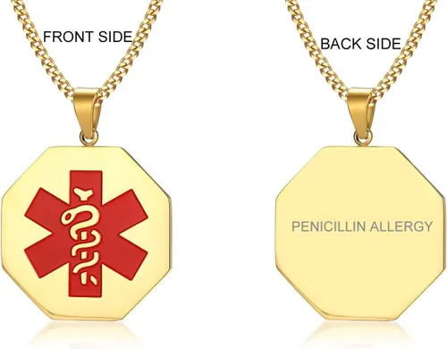 Vista 13 de VNOX Collar con colgante personalizado de acero inoxidable con grabado personalizado para identificación de alerta médica de emergencia para hombres