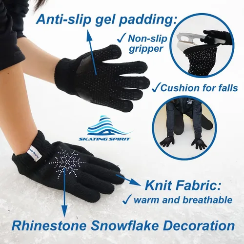 Vista 3 de SkatingSpirit - Guantes acolchados de gel para patinaje sobre hielo con copos de nieve de diamantes de imitación (1 par), guantes antideslizantes