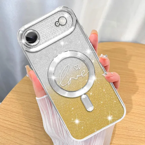 Vista 46 de ZIYE - Funda magnética diseñada para iPhone 13 con purpurina, color negro Luxury Plating Love Heart Compatible with MagSafe Camera Protection
