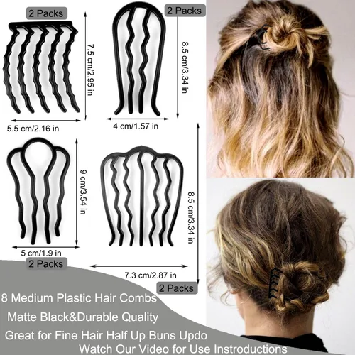 Vista 4 de LAPOHI Peines y alfileres de plástico para el cabello, 12 piezas para peinados updo, moño y vintage