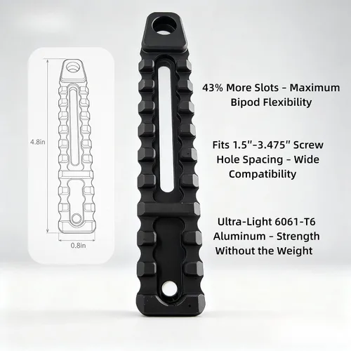 Vista 3 de Riel de bípode mejorado: riel de montaje tradicional de accesorios de 10 ranuras de 4.8 pulgadas Aluminio 6061-T6 Conexión de engranajes