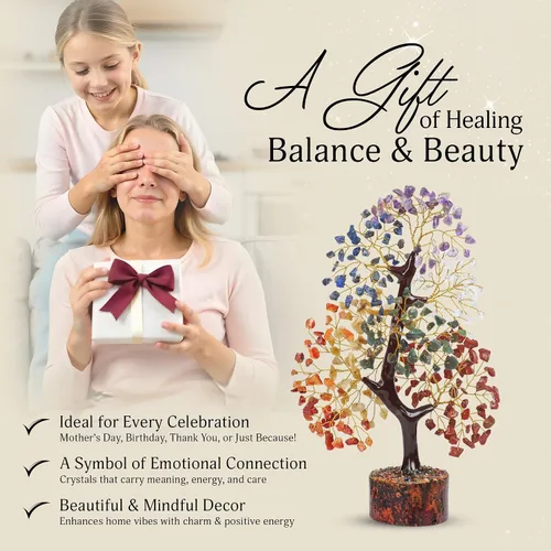 Vista 6 de YATSKIA Árbol de 7 Chakras - Árbol de Dinero Feng Shui, Curación de Reiki, Decoración para el Hogar y la Oficina - Regalo Espiritual para Mujeres