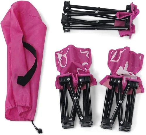 Vista 6 de Emily Rose Muñeca de 18 pulgadas, juego de 3 piezas de camping plegable, sillas y mesa rosa para exteriores con estuche de almacenamiento