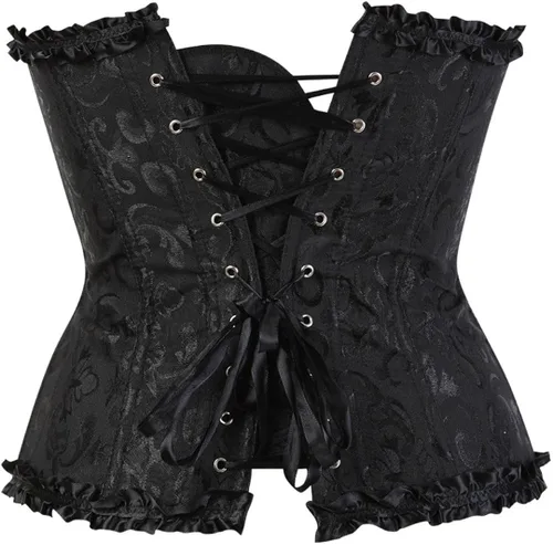 Vista 3 de Corsé de talla extragrande para mujer con ribete plisado floral y ceñidor de cintura