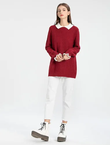 Vista 6 de Minibee Suéter de punto con cuello redondo para mujer Blanco