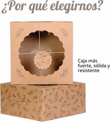 Vista 3 de Cajas de Pastel Kraft con Ventana (10 piezas) - Cajas de Panadería Marrones para Pasteles, Donas, Tartas, Galletas, Cupcakes, Chocolates, Postres