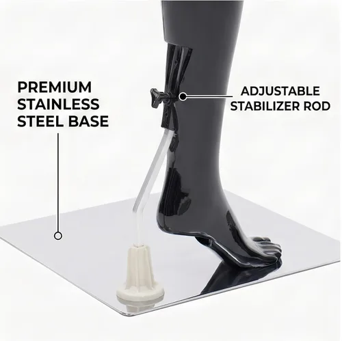 Vista 6 de Maniquí femenino negro brillante de 70 pulgadas con brazos ajustables, forma de vestido de cuerpo completo con base de metal para exhibición