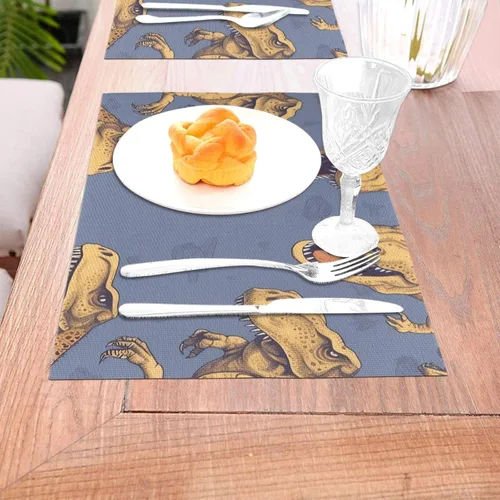 Vista 3 de 6 PCS PVC Placemats Set Place Mats A Group of Tyrannosaurus rex Non-Slip Weave Place Mats 12" x 18" Farmhouse Table Mat Set for Family Dinners