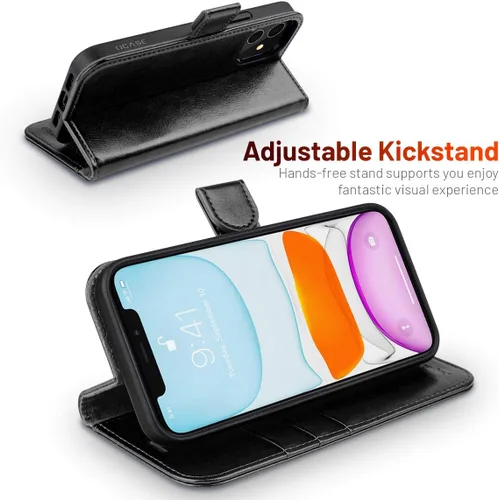 Vista 4 de OCASE Compatible con iPhone 12 Case/Compatible con iPhone 12 Pro Wallet Case, funda tipo cartera de piel sintética con tapa y tarjeteros con bloqueo