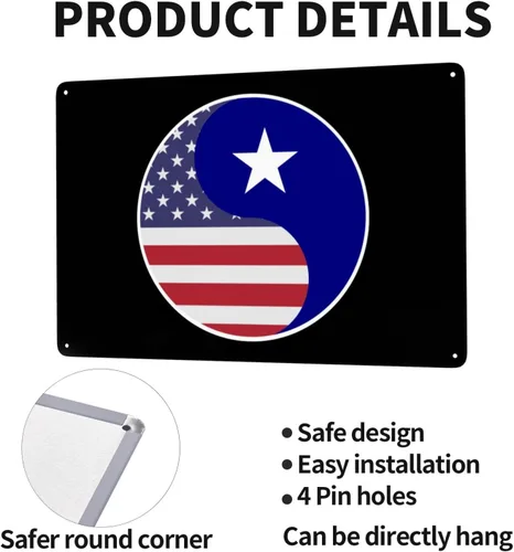 Vista 4 de MULIHU Yin Yang Flag Combination Of America And Bonnie Blue Flag Tin Signs Vintage Metal Sign Iron Painting for Home Bar Coffee Kitchen funny Wall