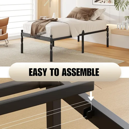 Vista 35 de 12 Inch Heavy Duty Black Metal Platform Bed Frame with Mattress Support, Twin Platform Bed Frame with Under Bed Storage, No Box Spring Needed, Easy