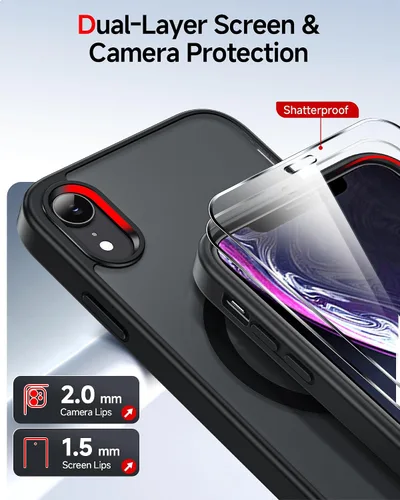 Vista 2 de LeYi Funda para iPhone XR: con protector de pantalla X2 + 2 funda para cámara [compatible con MagSafe] Funda protectora magnética i iphoneXR