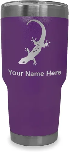 Vista 24 de LaserGram 20oz Vacuum Insulated Tumbler Mug, Gecko, Personalized Engraving Included (Black)