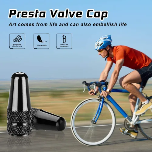 Vista 7 de Tapones de vástago de válvula Presta de aluminio - Cubiertas de polvo de aire de neumático negras para bicicleta (paquete de 4) - Se ajustan a