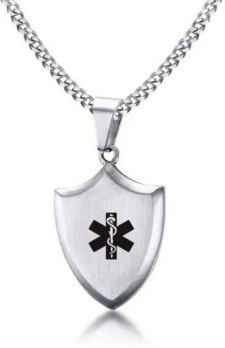 Vista 10 de LiFashion LF - Collar con colgante de acero inoxidable personalizado ICE SOS para hombre, grabado gratuito para hombre, de alerta médica, escudo