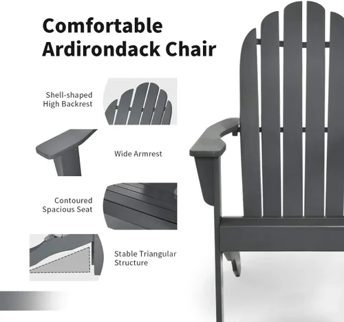 Vista 4 de Giantex Adirondack - Silla de madera de acacia para exteriores con capacidad de peso de 350 libras, sillón resistente a la intemperie para patio Gris