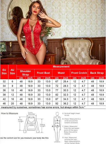 Vista 6 de Avidlove - Body de lencería de una pieza para mujer, diseño de encaje sexy con escote en V profundo, baby doll, tallas XS a XXXL