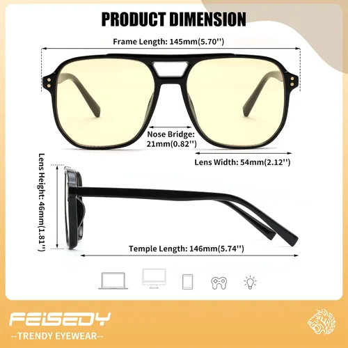 Vista 5 de FEISEDY Blue Light Glasses for Computer Gaming Anti Eyestrain Glasses G2835 Blue Light Blocking,Orange/Yellow/Red Lens,Anti Glare,Sleep