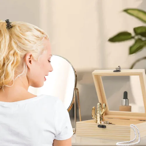 Vista 3 de Nsmykhg Caja de madera, caja de almacenamiento de madera, rectangular de madera de pino sin terminar, vitrina de madera natural con tapa con 7 x 7 x