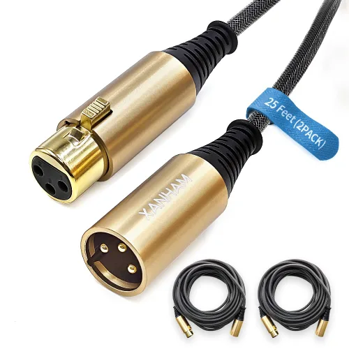 Vista 12 de Cable XLR de 3.3 pies/3.3 ft de micrófono de 3 pines hembra a macho, cable blindado equilibrado, trenzado de fibra con cable de micrófono de cobre