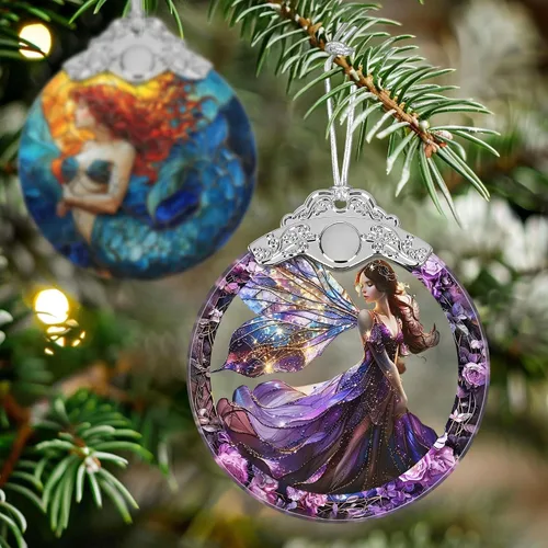 Vista 4 de Ornamento de Hada de Vidrio Emplomado de Navidad - Decoración para el Hogar - Ideas de Regalos Navideños - Intercambio de Regalos - Hada Hermosa