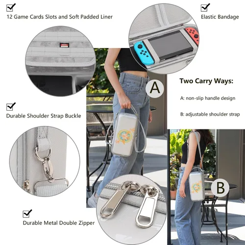 Vista 6 de Flyekist Carrying Case for Nintendo SwitchSwitch OLED,Portable Hard Shell Switch Travel Case Storage Bag Protective Pouch with Pockets for Nintendo