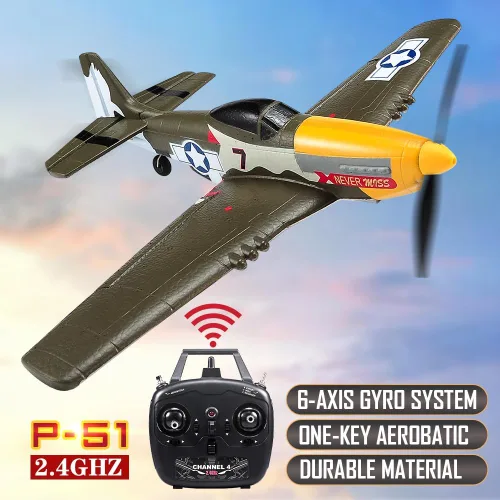Vista 3 de ANTSIR Avión RC P51 para adultos y niños, avión de control remoto de 4 canales con Aileron/timón/elevador/giroscopio, planeador de caza Mustang