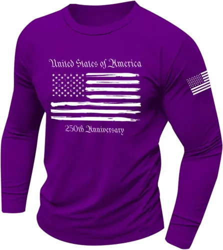 Vista 8 de GOKKILRW 250th Anniversary - Camiseta de manga larga para hombre, cuello redondo, elástica, vintage, ajuste muscular, camiseta deportiva