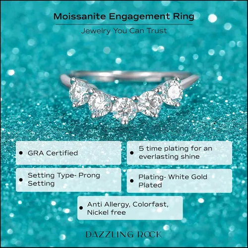 Vista 5 de Dazzlingrock - Alianza de boda curvada con 5 piedras para mujer o moissanita