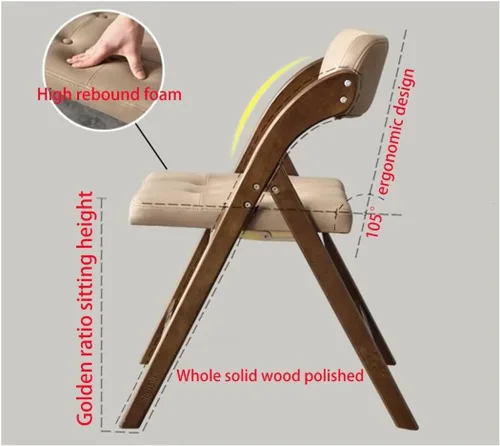Vista 6 de Sillas de oficina plegables de madera maciza con asientos acolchados, sillas de cocina, ideales para reuniones familiares, adecuadas para comedor