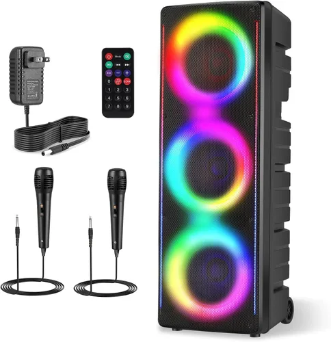 Vista 12 de TWS - Altavoces Bluetooth inalámbricos portátiles con subwoofer dual de 6.5 pulgadas, sistema de canto de altavoz PA para el hogar, fiesta, playa