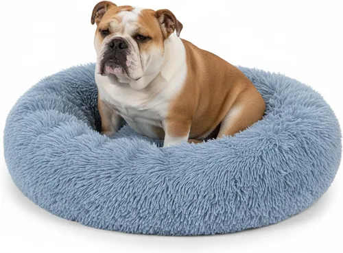 Vista 18 de PetAmi Cama calmante para perros y gatos pequeños y medianos, 23 camas redondas en forma de dona, cama lavable y esponjosa de piel sintética