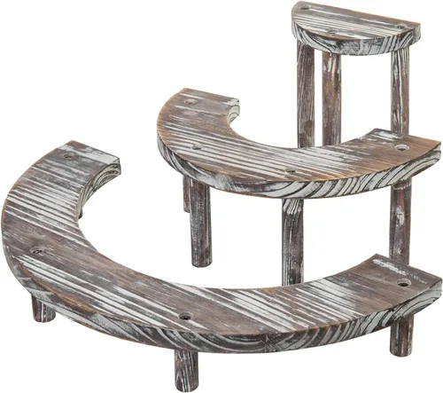 Vista 5 de MyGift Soporte de postre rústico de 3 niveles, elevadores de exhibición de magdalenas de semicírculo de madera quemada