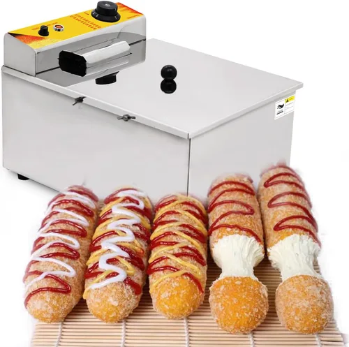 Vista 2 de Kolice Freidora de queso comercial para perros calientes de 12 litros, freidora eléctrica automática de 2500 W para perros de maíz con gran capacidad