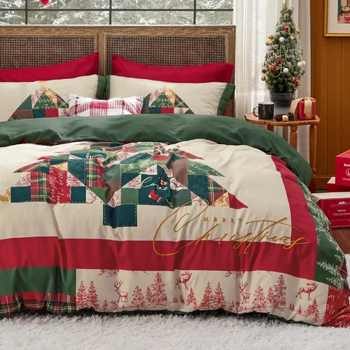 Vista 12 de Bedsure Juego de funda de edredón de Navidad tamaño individual, juego de ropa de cama festivo para niños con un diseño reversible a cuadros