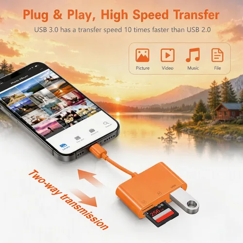 Vista 4 de Lector de tarjetas SD USB C para iPhone, adaptador de cámara digital tipo C