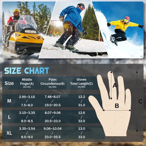 Vista 7 de Guantes de esquí de invierno impermeables y resistentes al viento para snowboard y nieve, pantalla táctil cálida, clima frío, para niños, hombres