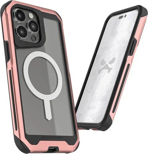 Vista 2 de Ghostek ATOMIC - Funda delgada para iPhone 14 Pro Max para mujer, con anillo MagSafe, parte trasera transparente, a prueba de golpes, resistente