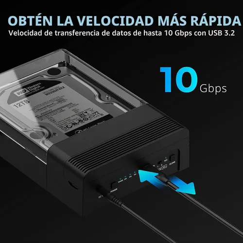 Vista 5 de SABRENT Lay Flat NVMe y SATA HDD/SSD Dock, USB-C 10Gbps (DS-UFNC)