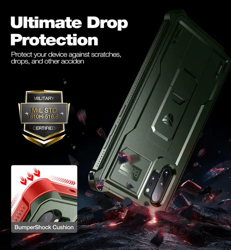 Vista 3 de Dexnor Funda para Samsung Galaxy Note 10+ Plus, [protector de pantalla y soporte integrados] Protección de grado militar de servicio pesado a prueba